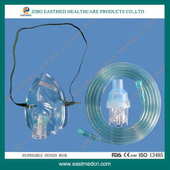 Nebulizador médico descartável para hospital cirúrgico PVC CE Tubo FDA Máscara de oxigênio facial para bebês, crianças e adultos RCP aprovado