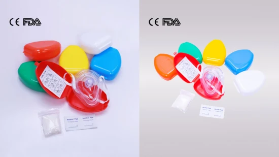 Suprimento médico Máscara de PVC descartável de primeiros socorros para CPR ao ar livre Face Shield Máscara de RCP com válvula unidirecional